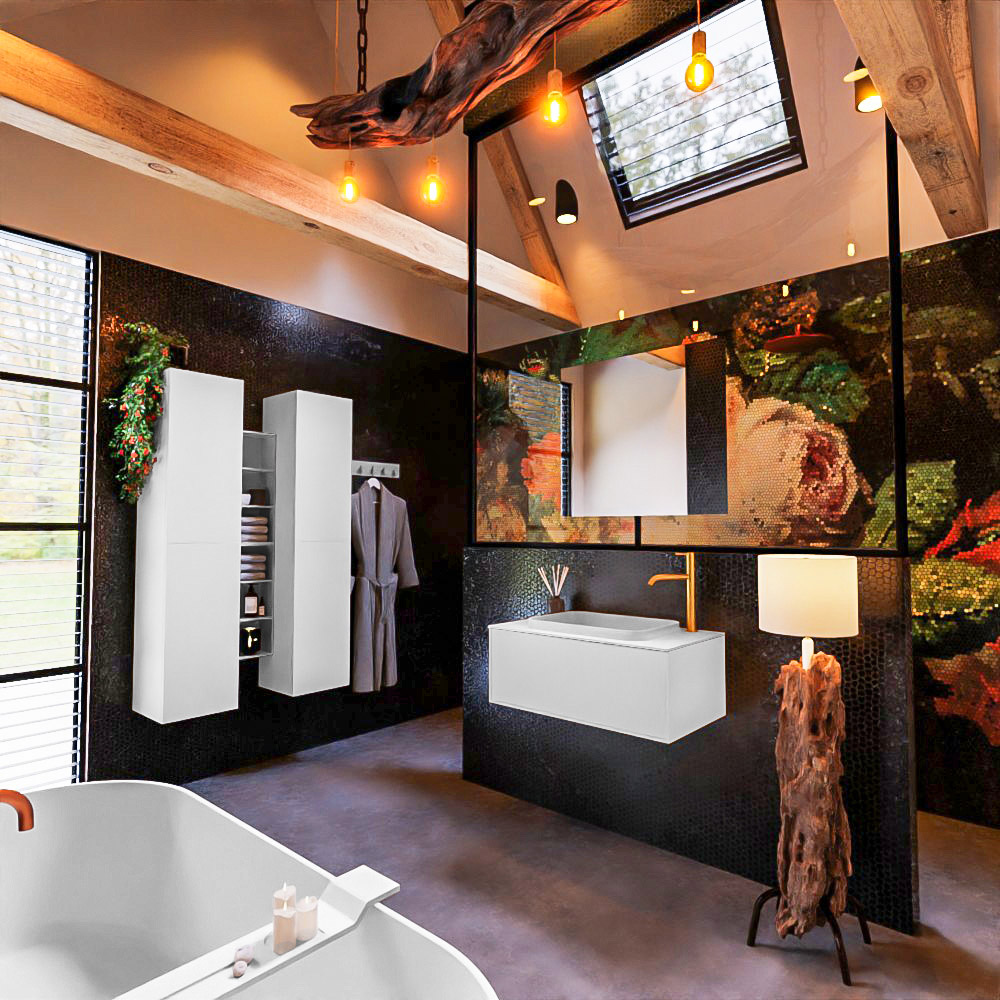 MONDIAZ ERIN 80cm mueble de baño color Talc 1 cajón. Lavabo RIDGE Centro 1 orificio color Talc. 2 MONDIAZ ERIN 80cm mueble de baño color Talc 1 cajón. Lavabo RIDGE Centro 1 orificio color Talc. - Imagen 2