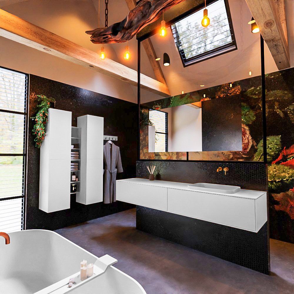 MONDIAZ ERIN 200cm mueble de baño color Talc 2 cajones. Lavabo RIDGE Derecho sin orificio color Talc. 2 MONDIAZ ERIN 200cm mueble de baño color Talc 2 cajones. Lavabo RIDGE Derecho sin orificio color Talc. - Imagen 2