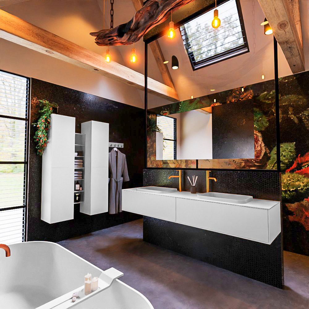 MONDIAZ ERIN 200cm mueble de baño color Talc 2 cajones. Lavabo RIDGE Doble 2 orificios color Talc. 2 MONDIAZ ERIN 200cm mueble de baño color Talc 2 cajones. Lavabo RIDGE Doble 2 orificios color Talc. - Imagen 2