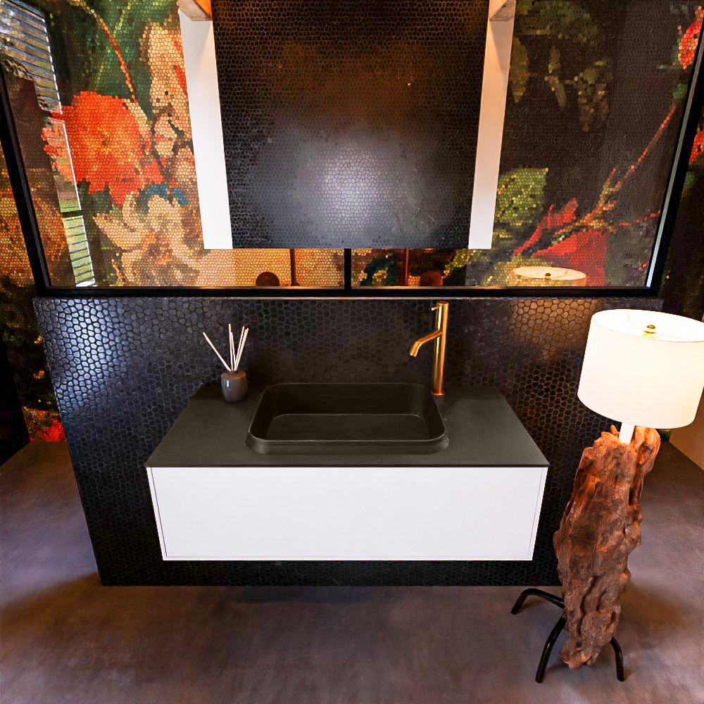 MONDIAZ ERIN 100cm mueble de baño color Talc 1 cajón. Lavabo RIDGE Centro 1 orificio color Urban. 3 MONDIAZ ERIN 100cm mueble de baño color Talc 1 cajón. Lavabo RIDGE Centro 1 orificio color Urban. - Imagen 3
