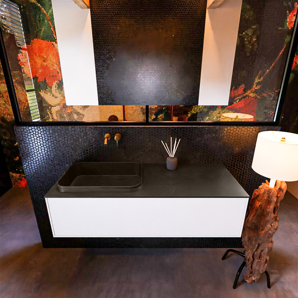 MONDIAZ ERIN 120cm mueble de baño color Talc 1 cajón. Lavabo RIDGE Izquierda sin orificio color Urban. 3 MONDIAZ ERIN 120cm mueble de baño color Talc 1 cajón. Lavabo RIDGE Izquierda sin orificio color Urban. - Imagen 3