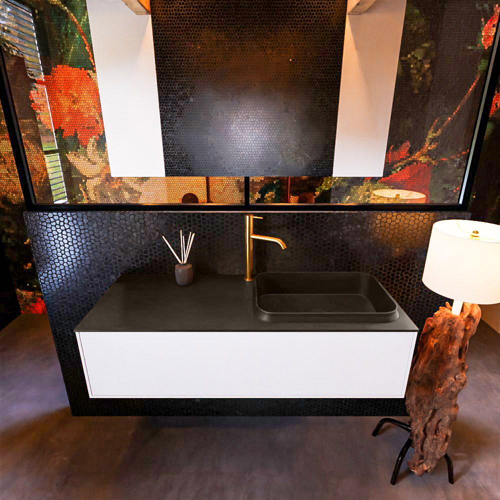 MONDIAZ ERIN 120cm mueble de baño color Talc 1 cajón. Lavabo RIDGE Derecho 1 orificio color Urban. 3 MONDIAZ ERIN 120cm mueble de baño color Talc 1 cajón. Lavabo RIDGE Derecho 1 orificio color Urban. - Imagen 3