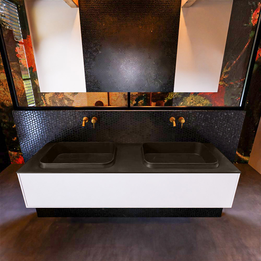 MONDIAZ ERIN 150cm mueble de baño color Talc 1 cajón. Lavabo RIDGE Doble sin orificio color Urban. 3 MONDIAZ ERIN 150cm mueble de baño color Talc 1 cajón. Lavabo RIDGE Doble sin orificio color Urban. - Imagen 3