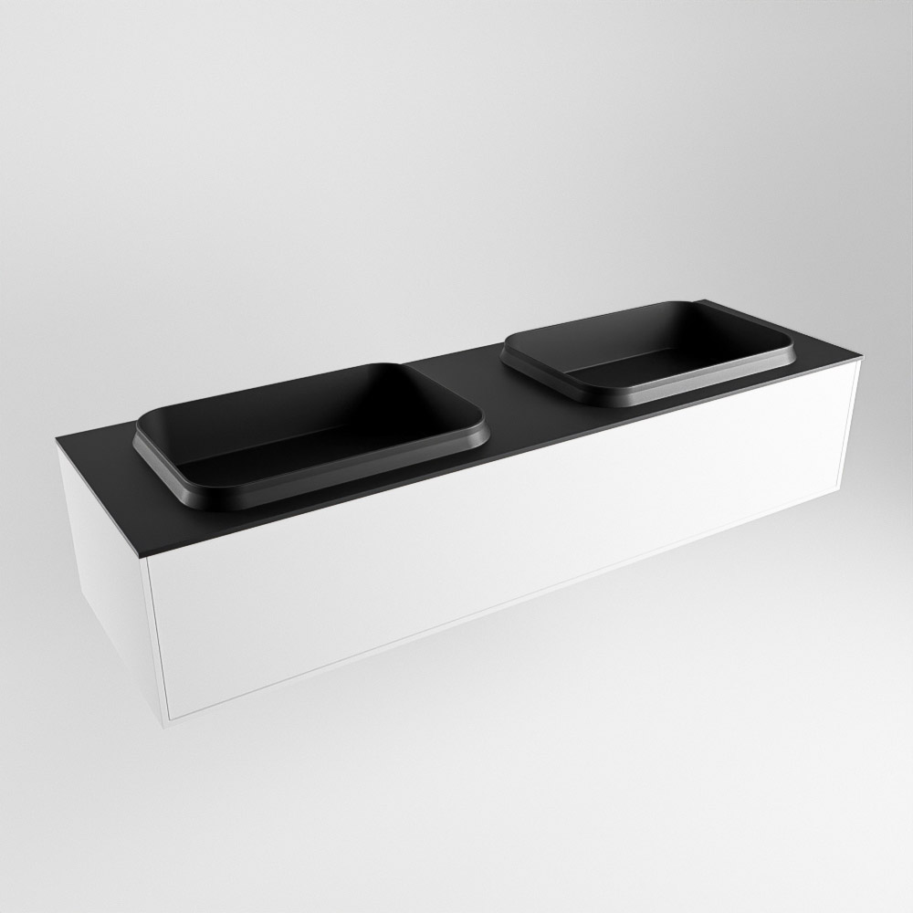 MONDIAZ ERIN 150cm mueble de baño color Talc 1 cajón. Lavabo RIDGE Doble sin orificio color Urban. 4 MONDIAZ ERIN 150cm mueble de baño color Talc 1 cajón. Lavabo RIDGE Doble sin orificio color Urban. - Imagen 4