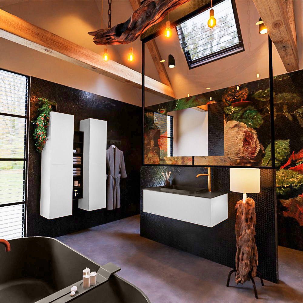 MONDIAZ ERIN 100cm mueble de baño color Talc 1 cajón. Lavabo RIDGE Centro 1 orificio color Urban. 2 MONDIAZ ERIN 100cm mueble de baño color Talc 1 cajón. Lavabo RIDGE Centro 1 orificio color Urban. - Imagen 2