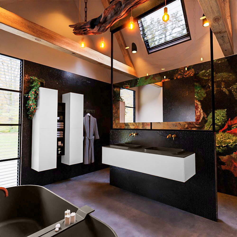 MONDIAZ ERIN 150cm mueble de baño color Talc 1 cajón. Lavabo RIDGE Doble sin orificio color Urban. 2 MONDIAZ ERIN 150cm mueble de baño color Talc 1 cajón. Lavabo RIDGE Doble sin orificio color Urban. - Imagen 2