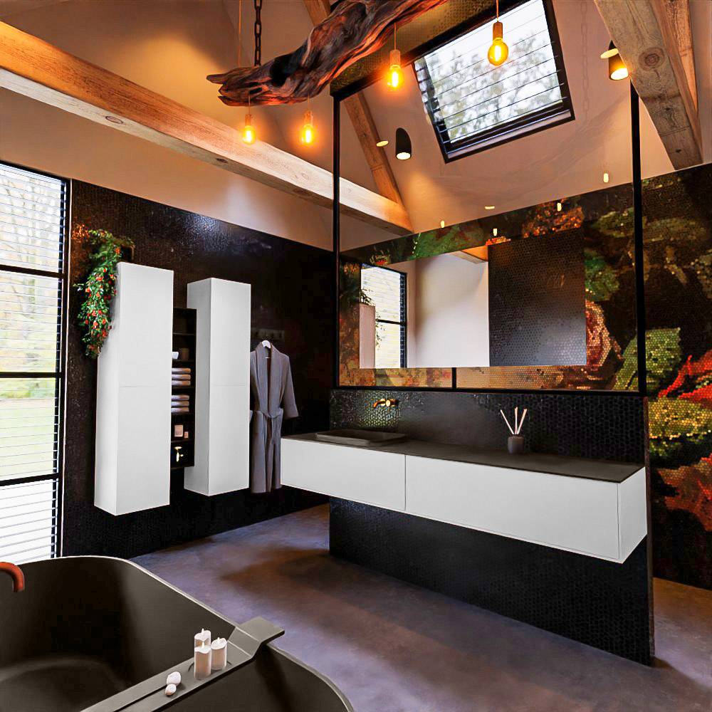 MONDIAZ ERIN 200cm mueble de baño color Talc 2 cajones. Lavabo RIDGE Izquierda sin orificio color Urban. 2 MONDIAZ ERIN 200cm mueble de baño color Talc 2 cajones. Lavabo RIDGE Izquierda sin orificio color Urban. - Imagen 2