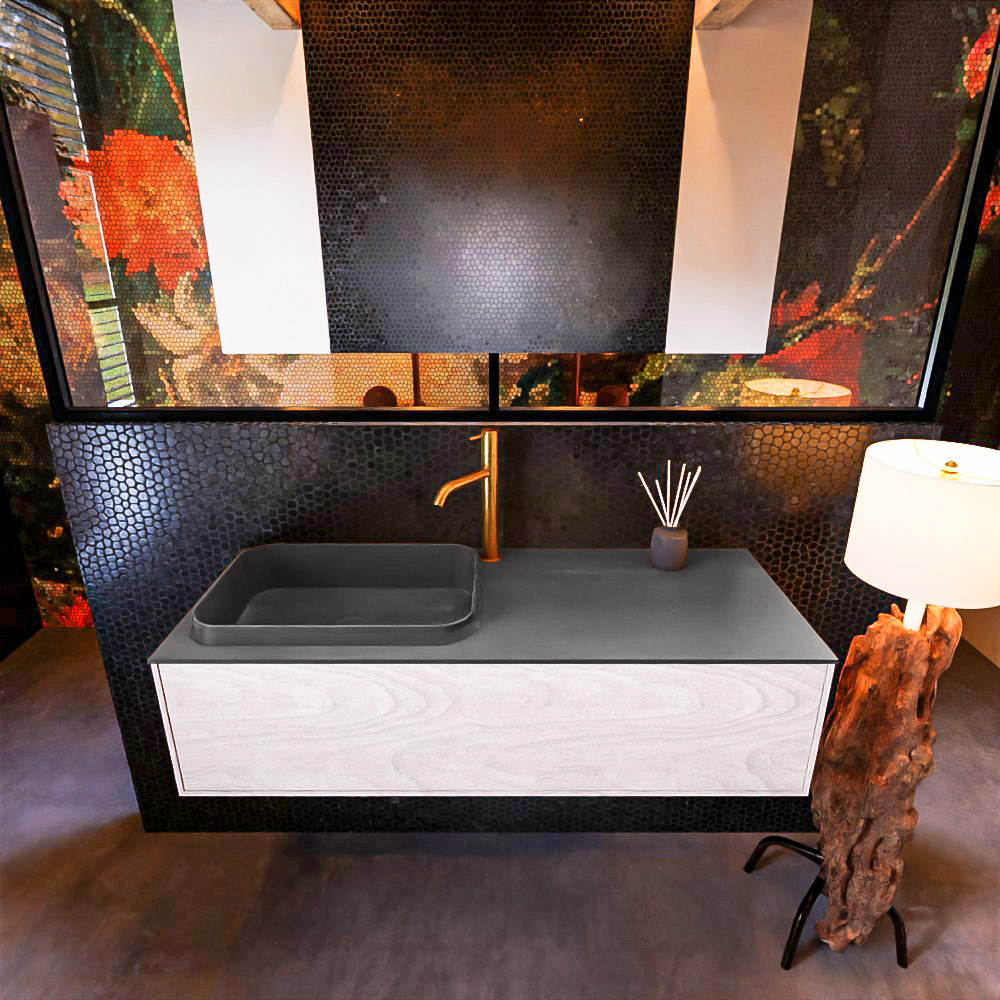 MONDIAZ ERIN 120cm mueble de baño color Underlayment 1 cajón. Lavabo RIDGE Izquierda 1 orificio color Dark Grey. 3 MONDIAZ ERIN 120cm mueble de baño color Underlayment 1 cajón. Lavabo RIDGE Izquierda 1 orificio color Dark Grey. - Imagen 3