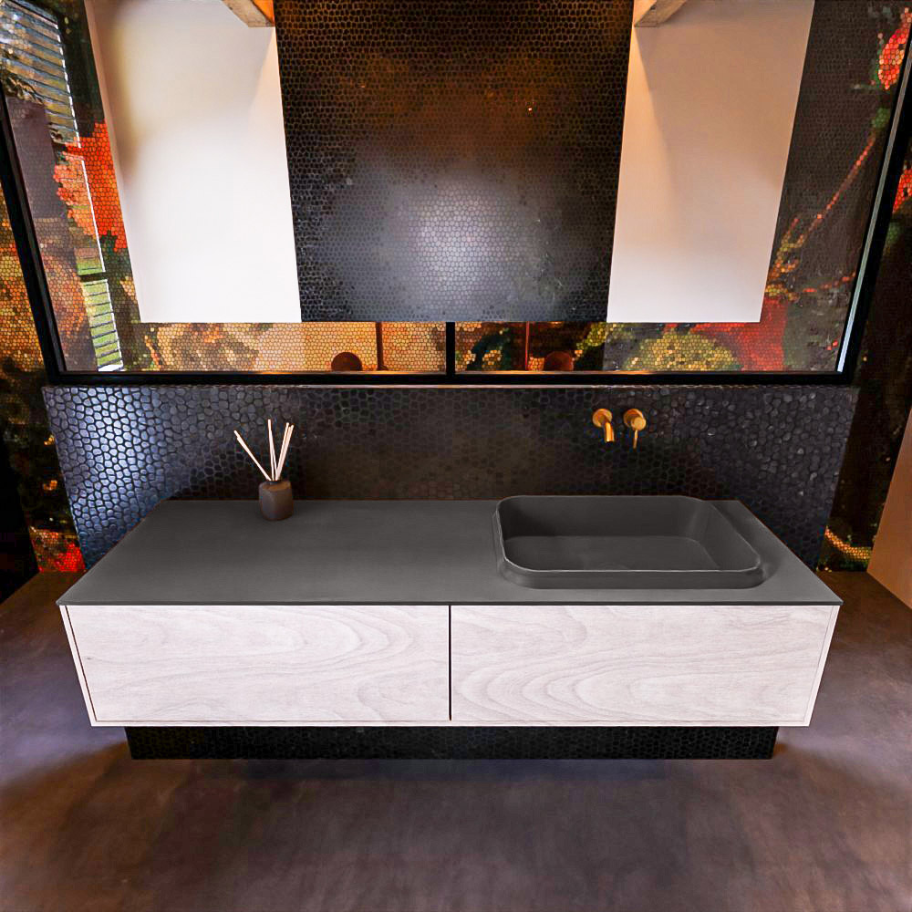 MONDIAZ ERIN 150cm mueble de baño color Underlayment 2 cajones. Lavabo RIDGE Derecho sin orificio color Dark Grey. 3 MONDIAZ ERIN 150cm mueble de baño color Underlayment 2 cajones. Lavabo RIDGE Derecho sin orificio color Dark Grey. - Imagen 3