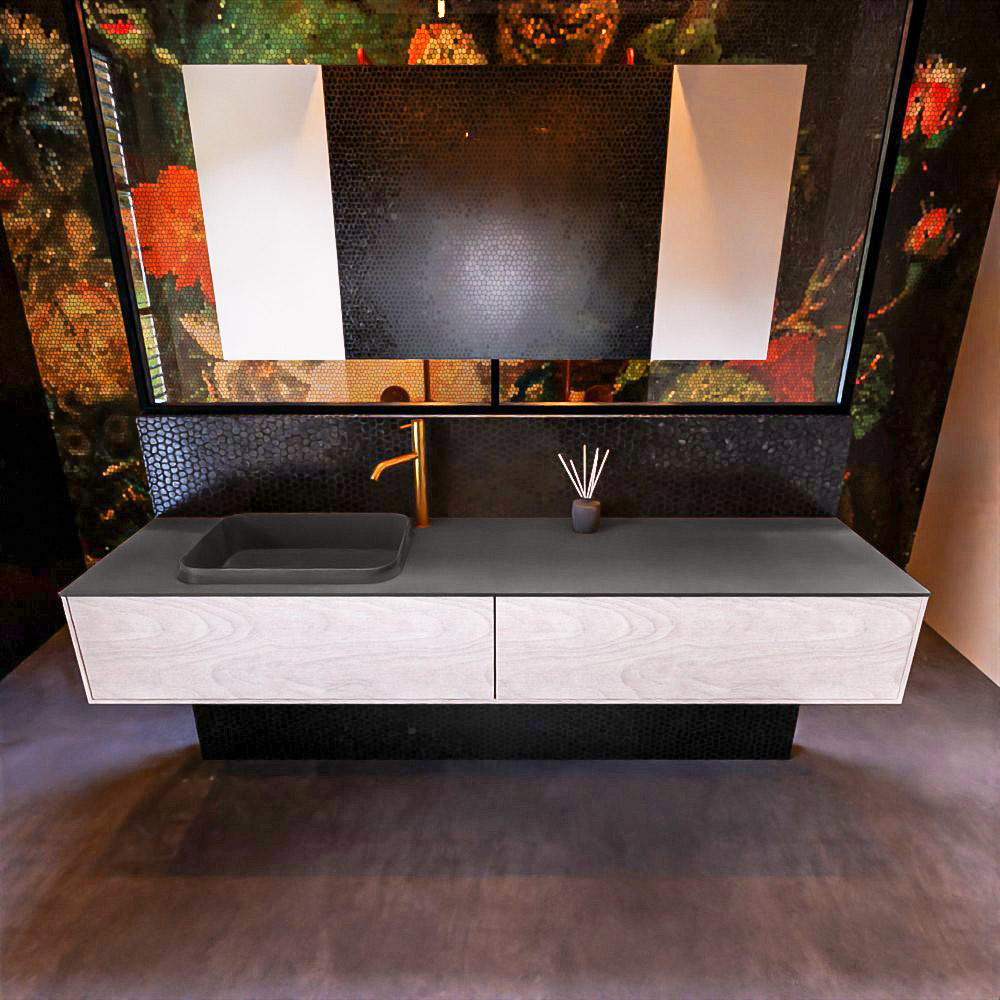 MONDIAZ ERIN 200cm mueble de baño color Underlayment 2 cajones. Lavabo RIDGE Izquierda 1 orificio color Dark Grey. 3 MONDIAZ ERIN 200cm mueble de baño color Underlayment 2 cajones. Lavabo RIDGE Izquierda 1 orificio color Dark Grey. - Imagen 3