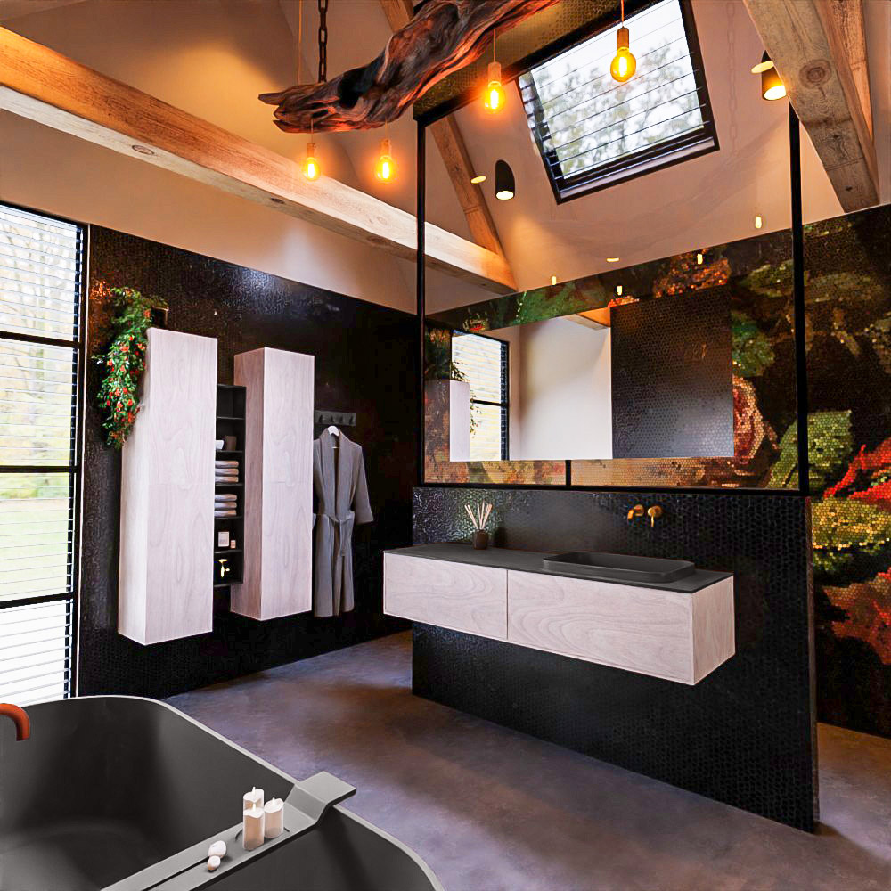MONDIAZ ERIN 150cm mueble de baño color Underlayment 2 cajones. Lavabo RIDGE Derecho sin orificio color Dark Grey. 2 MONDIAZ ERIN 150cm mueble de baño color Underlayment 2 cajones. Lavabo RIDGE Derecho sin orificio color Dark Grey. - Imagen 2