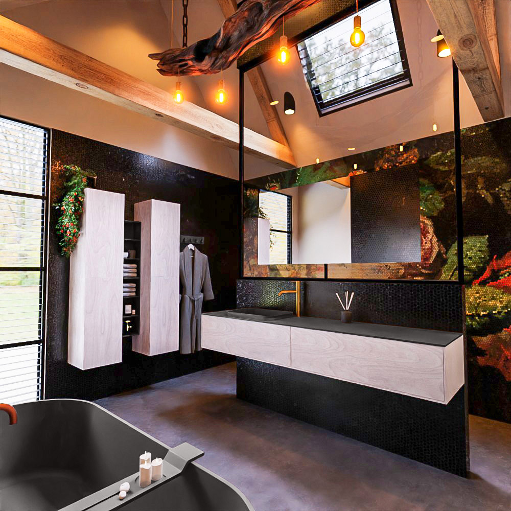 MONDIAZ ERIN 200cm mueble de baño color Underlayment 2 cajones. Lavabo RIDGE Izquierda 1 orificio color Dark Grey. 2 MONDIAZ ERIN 200cm mueble de baño color Underlayment 2 cajones. Lavabo RIDGE Izquierda 1 orificio color Dark Grey. - Imagen 2