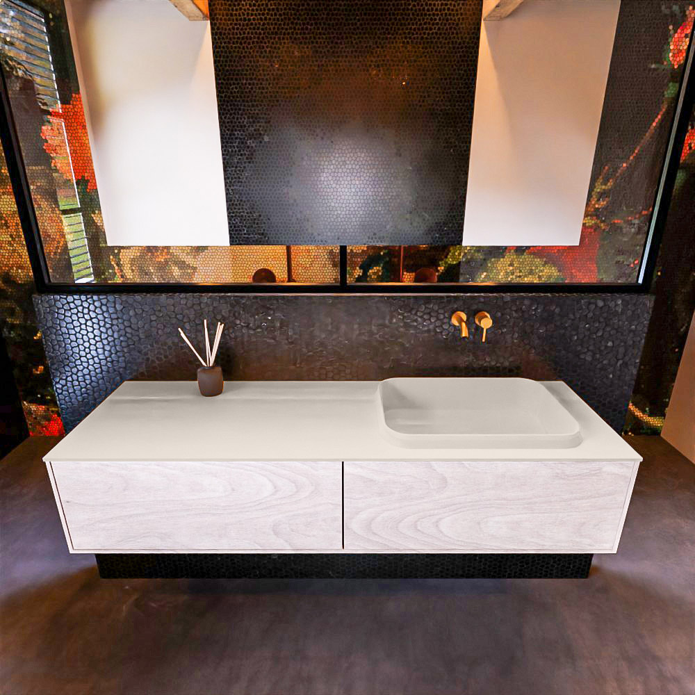 MONDIAZ ERIN 150cm mueble de baño color Underlayment 2 cajones. Lavabo RIDGE Derecho sin orificio color Linen. 3 MONDIAZ ERIN 150cm mueble de baño color Underlayment 2 cajones. Lavabo RIDGE Derecho sin orificio color Linen. - Imagen 3