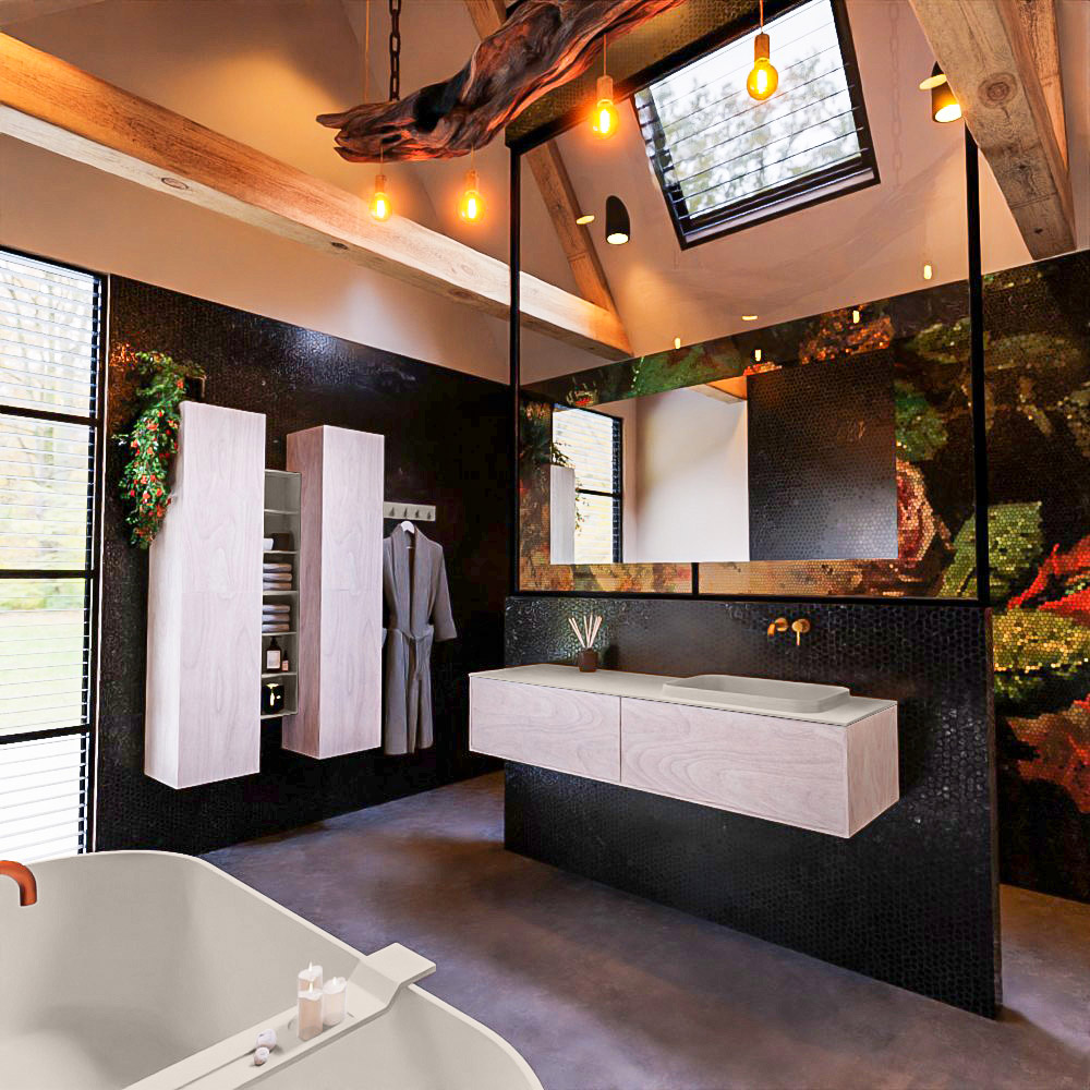 MONDIAZ ERIN 150cm mueble de baño color Underlayment 2 cajones. Lavabo RIDGE Derecho sin orificio color Linen. 2 MONDIAZ ERIN 150cm mueble de baño color Underlayment 2 cajones. Lavabo RIDGE Derecho sin orificio color Linen. - Imagen 2
