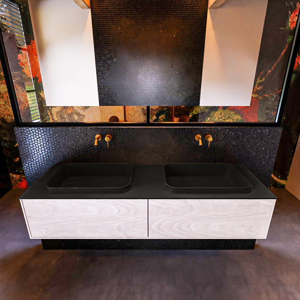 MONDIAZ ERIN 150cm mueble de baño color Underlayment 2 cajones. Lavabo RIDGE Doble sin orificio color Urban. 3 MONDIAZ ERIN 150cm mueble de baño color Underlayment 2 cajones. Lavabo RIDGE Doble sin orificio color Urban. - Imagen 3