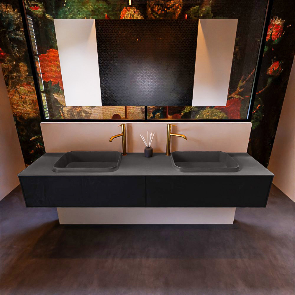 MONDIAZ ERIN 200cm mueble de baño color Urban 2 cajones. Lavabo RIDGE Doble 2 orificios color Dark Grey. 3 MONDIAZ ERIN 200cm mueble de baño color Urban 2 cajones. Lavabo RIDGE Doble 2 orificios color Dark Grey. - Imagen 3