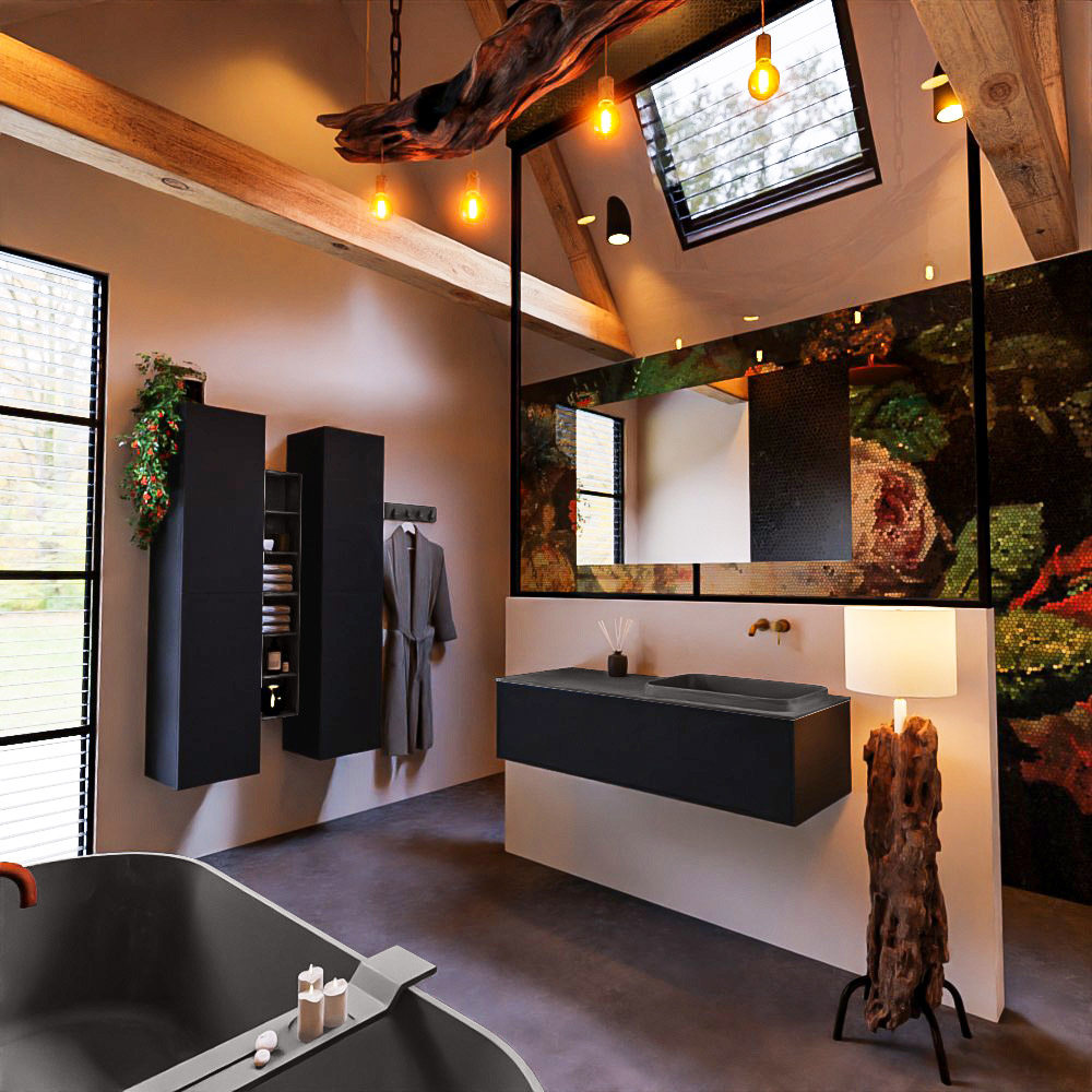 MONDIAZ ERIN 120cm mueble de baño color Urban 1 cajón. Lavabo RIDGE Derecho sin orificio color Dark Grey. 2 MONDIAZ ERIN 120cm mueble de baño color Urban 1 cajón. Lavabo RIDGE Derecho sin orificio color Dark Grey. - Imagen 2
