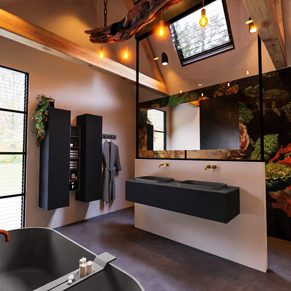 MONDIAZ ERIN 150cm mueble de baño color Urban 1 cajón. Lavabo RIDGE Doble sin orificio color Dark Grey. 2 MONDIAZ ERIN 150cm mueble de baño color Urban 1 cajón. Lavabo RIDGE Doble sin orificio color Dark Grey. - Imagen 2