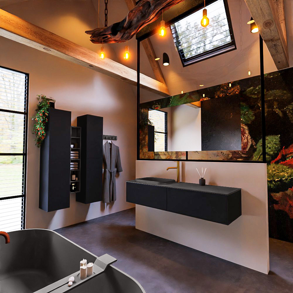 MONDIAZ ERIN 150cm mueble de baño color Urban 2 cajones. Lavabo RIDGE Izquierda 1 orificio color Dark Grey. 2 MONDIAZ ERIN 150cm mueble de baño color Urban 2 cajones. Lavabo RIDGE Izquierda 1 orificio color Dark Grey. - Imagen 2
