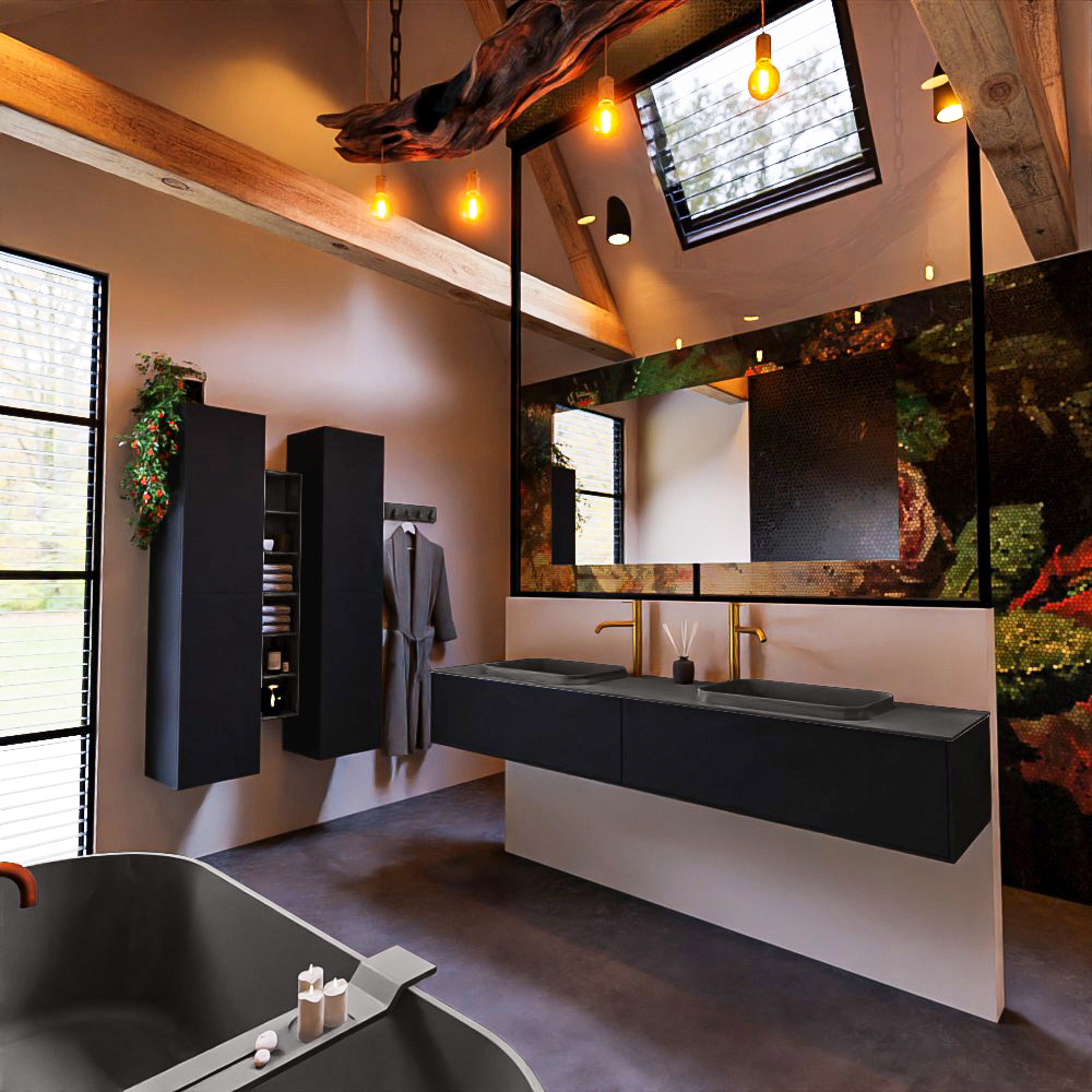 MONDIAZ ERIN 200cm mueble de baño color Urban 2 cajones. Lavabo RIDGE Doble 2 orificios color Dark Grey. 2 MONDIAZ ERIN 200cm mueble de baño color Urban 2 cajones. Lavabo RIDGE Doble 2 orificios color Dark Grey. - Imagen 2