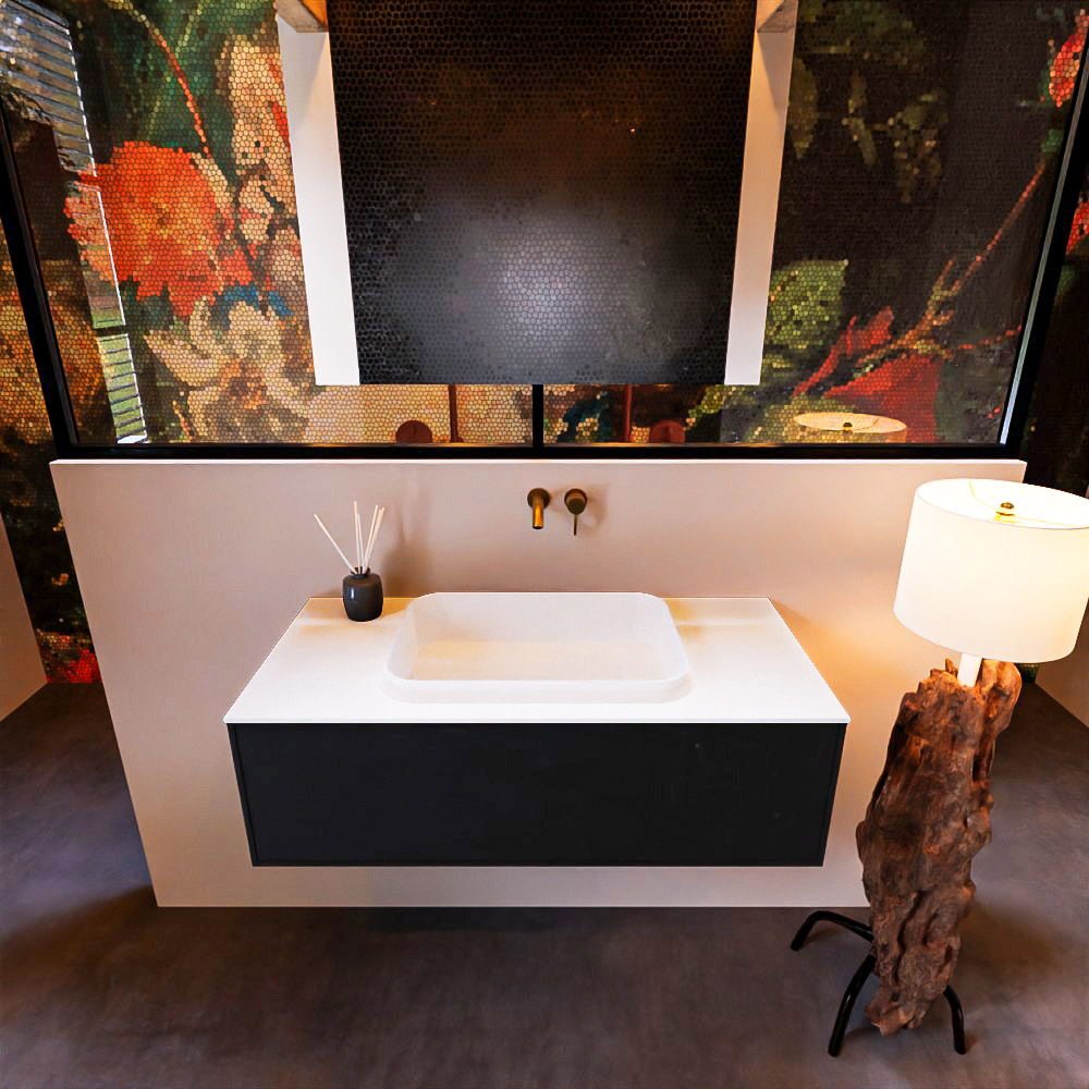 MONDIAZ ERIN 100cm mueble de baño color Urban 1 cajón. Lavabo RIDGE Centro sin orificio color Talc. 3 MONDIAZ ERIN 100cm mueble de baño color Urban 1 cajón. Lavabo RIDGE Centro sin orificio color Talc. - Imagen 3