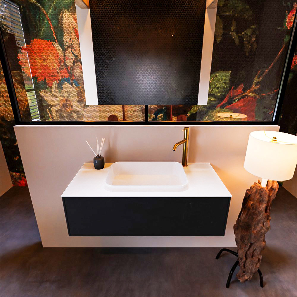 MONDIAZ ERIN 100cm mueble de baño color Urban 1 cajón. Lavabo RIDGE Centro 1 orificio color Talc. 3 MONDIAZ ERIN 100cm mueble de baño color Urban 1 cajón. Lavabo RIDGE Centro 1 orificio color Talc. - Imagen 3