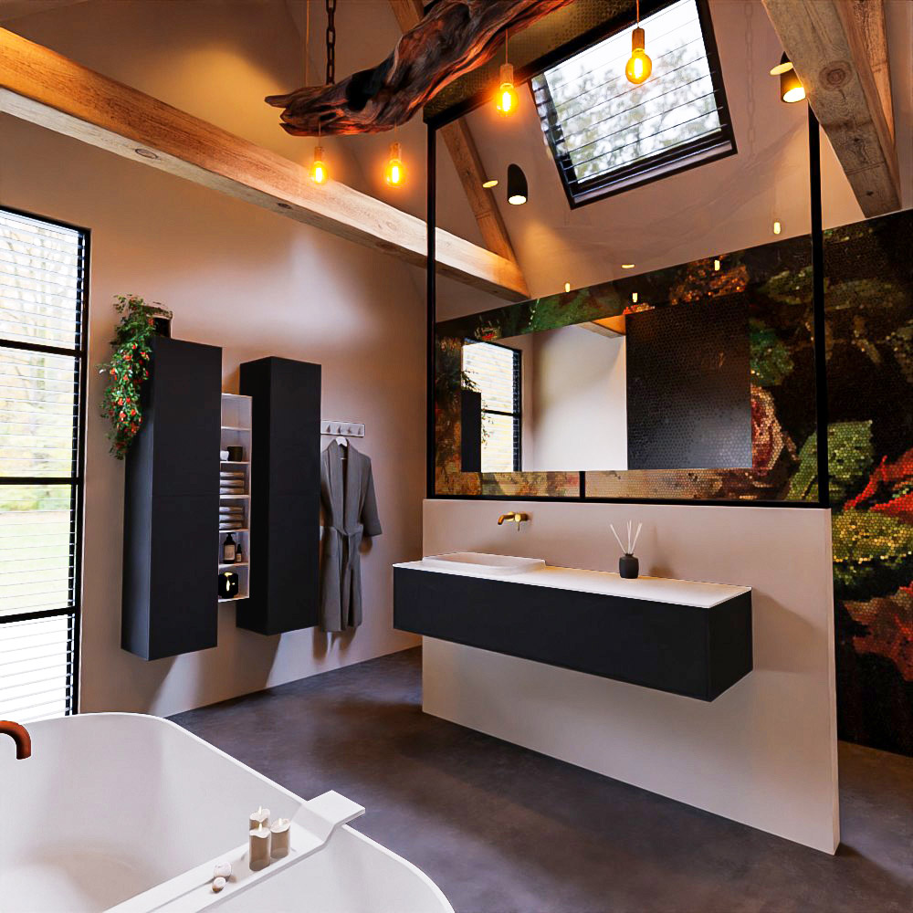 MONDIAZ ERIN 150cm mueble de baño color Urban 1 cajón. Lavabo RIDGE Izquierda sin orificio color Talc. 2 MONDIAZ ERIN 150cm mueble de baño color Urban 1 cajón. Lavabo RIDGE Izquierda sin orificio color Talc. - Imagen 2