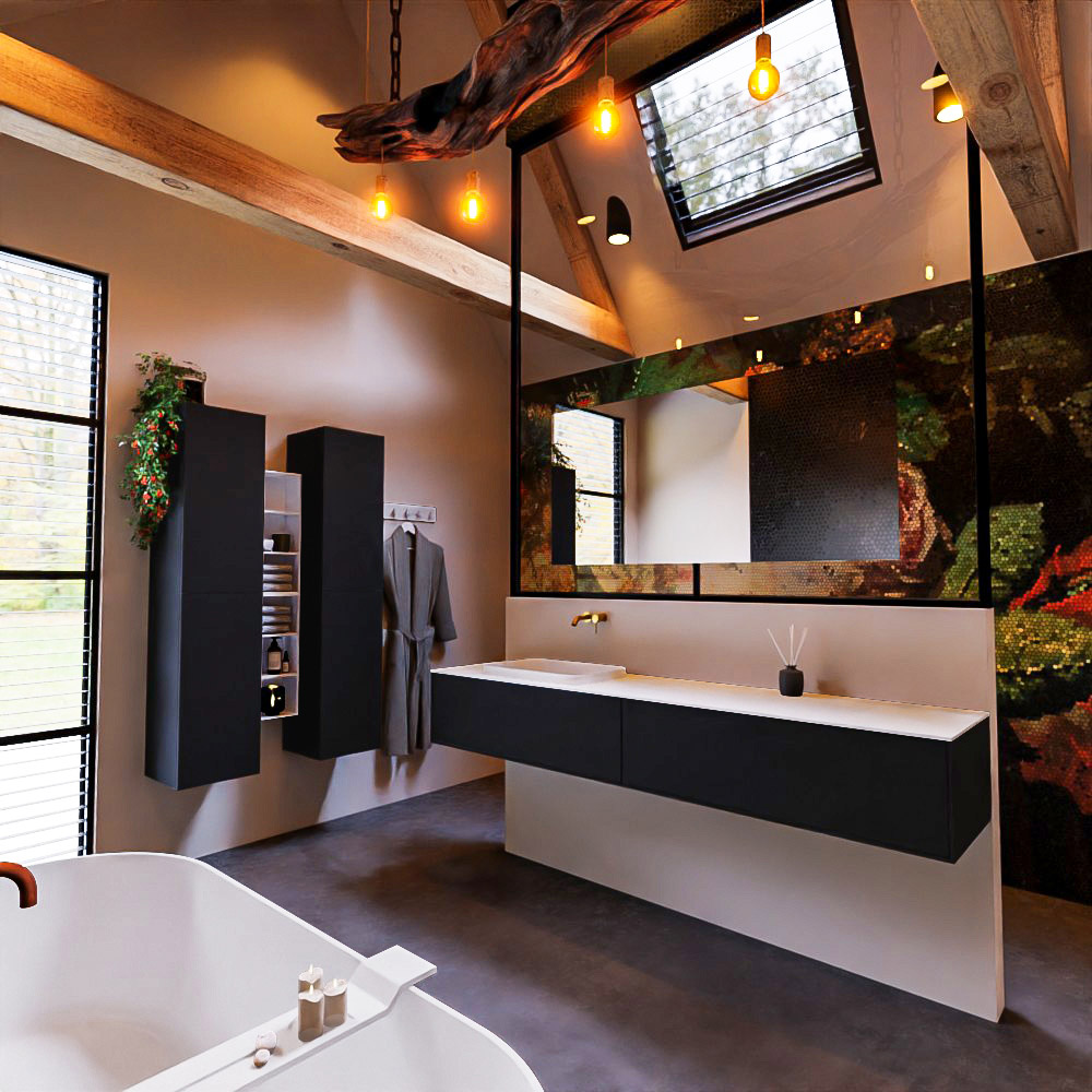 MONDIAZ ERIN 200cm mueble de baño color Urban 2 cajones. Lavabo RIDGE Izquierda sin orificio color Talc. 2 MONDIAZ ERIN 200cm mueble de baño color Urban 2 cajones. Lavabo RIDGE Izquierda sin orificio color Talc. - Imagen 2