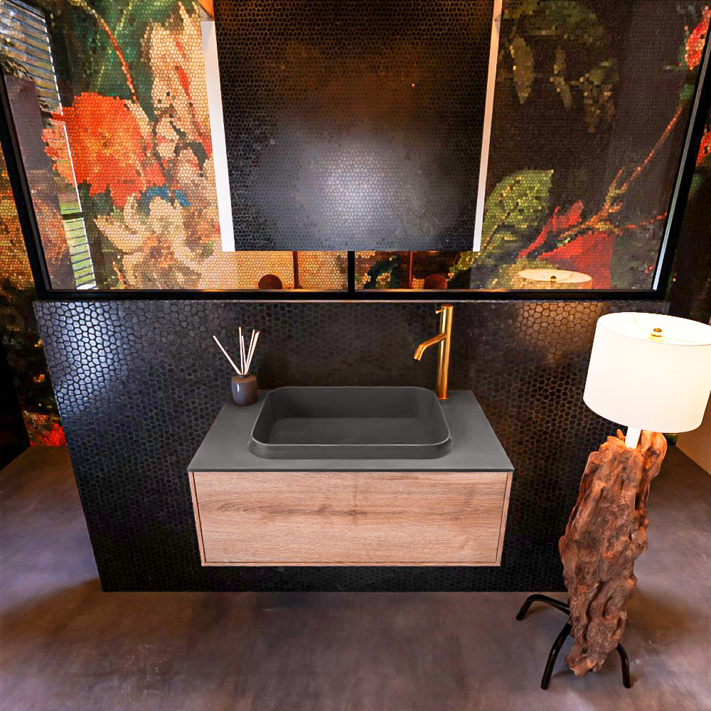 MONDIAZ ERIN 80cm mueble de baño color Washed Oak 1 cajón. Lavabo RIDGE Centro 1 orificio color Dark Grey. 3 MONDIAZ ERIN 80cm mueble de baño color Washed Oak 1 cajón. Lavabo RIDGE Centro 1 orificio color Dark Grey. - Imagen 3