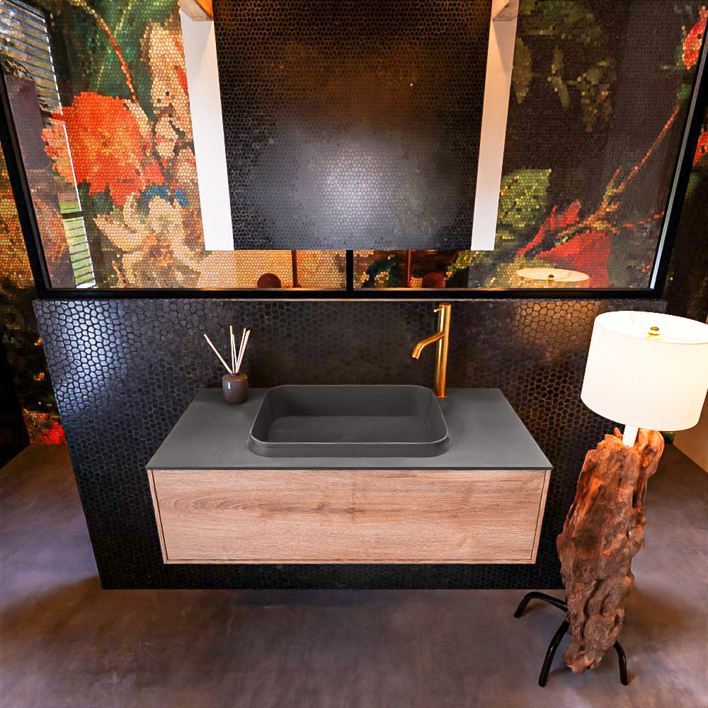 MONDIAZ ERIN 100cm mueble de baño color Washed Oak 1 cajón. Lavabo RIDGE Centro 1 orificio color Dark Grey. 3 MONDIAZ ERIN 100cm mueble de baño color Washed Oak 1 cajón. Lavabo RIDGE Centro 1 orificio color Dark Grey. - Imagen 3