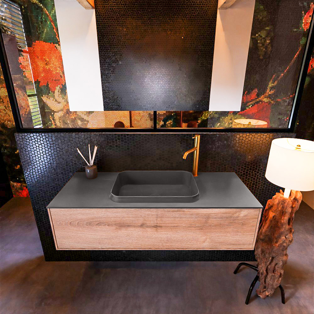 MONDIAZ ERIN 120cm mueble de baño color Washed Oak 1 cajón. Lavabo RIDGE Centro 1 orificio color Dark Grey. 3 MONDIAZ ERIN 120cm mueble de baño color Washed Oak 1 cajón. Lavabo RIDGE Centro 1 orificio color Dark Grey. - Imagen 3
