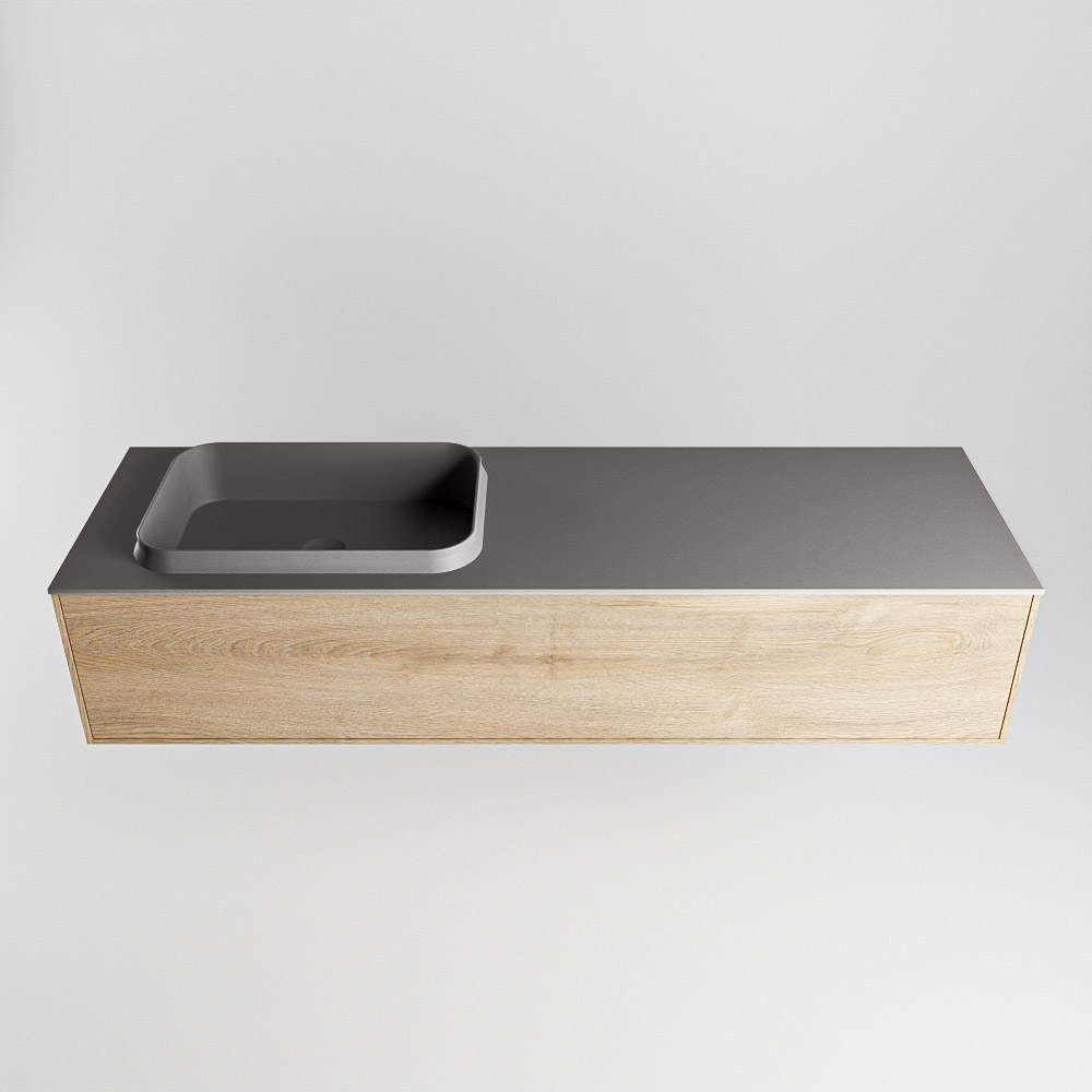 MONDIAZ ERIN 150cm mueble de baño color Washed Oak 1 cajón. Lavabo RIDGE Izquierda sin orificio color Dark Grey. 5 MONDIAZ ERIN 150cm mueble de baño color Washed Oak 1 cajón. Lavabo RIDGE Izquierda sin orificio color Dark Grey. - Imagen 5