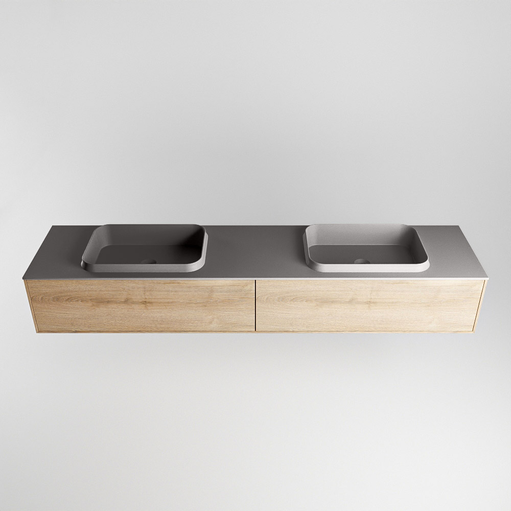MONDIAZ ERIN 200cm mueble de baño color Washed Oak 2 cajones. Lavabo RIDGE Doble 2 orificios color Dark Grey. 5 MONDIAZ ERIN 200cm mueble de baño color Washed Oak 2 cajones. Lavabo RIDGE Doble 2 orificios color Dark Grey. - Imagen 5
