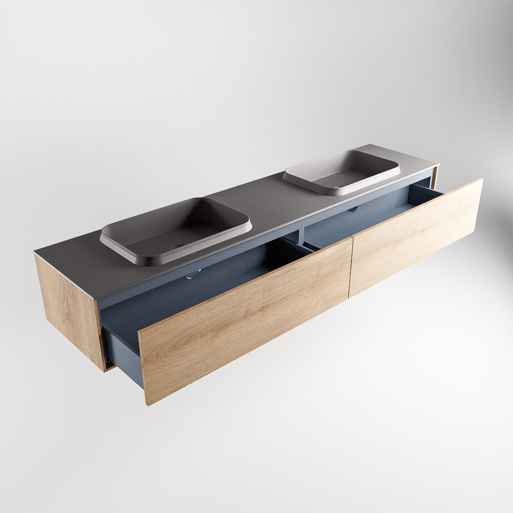 MONDIAZ ERIN 200cm mueble de baño color Washed Oak 2 cajones. Lavabo RIDGE Doble 2 orificios color Dark Grey. 6 MONDIAZ ERIN 200cm mueble de baño color Washed Oak 2 cajones. Lavabo RIDGE Doble 2 orificios color Dark Grey. - Imagen 6