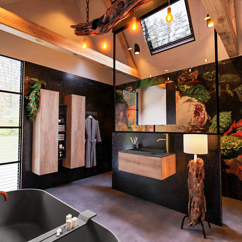 MONDIAZ ERIN 80cm mueble de baño color Washed Oak 1 cajón. Lavabo RIDGE Centro 1 orificio color Dark Grey. 2 MONDIAZ ERIN 80cm mueble de baño color Washed Oak 1 cajón. Lavabo RIDGE Centro 1 orificio color Dark Grey. - Imagen 2