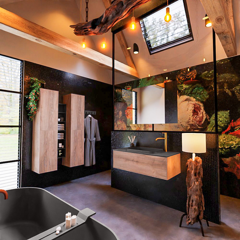 MONDIAZ ERIN 100cm mueble de baño color Washed Oak 1 cajón. Lavabo RIDGE Centro 1 orificio color Dark Grey. 2 MONDIAZ ERIN 100cm mueble de baño color Washed Oak 1 cajón. Lavabo RIDGE Centro 1 orificio color Dark Grey. - Imagen 2