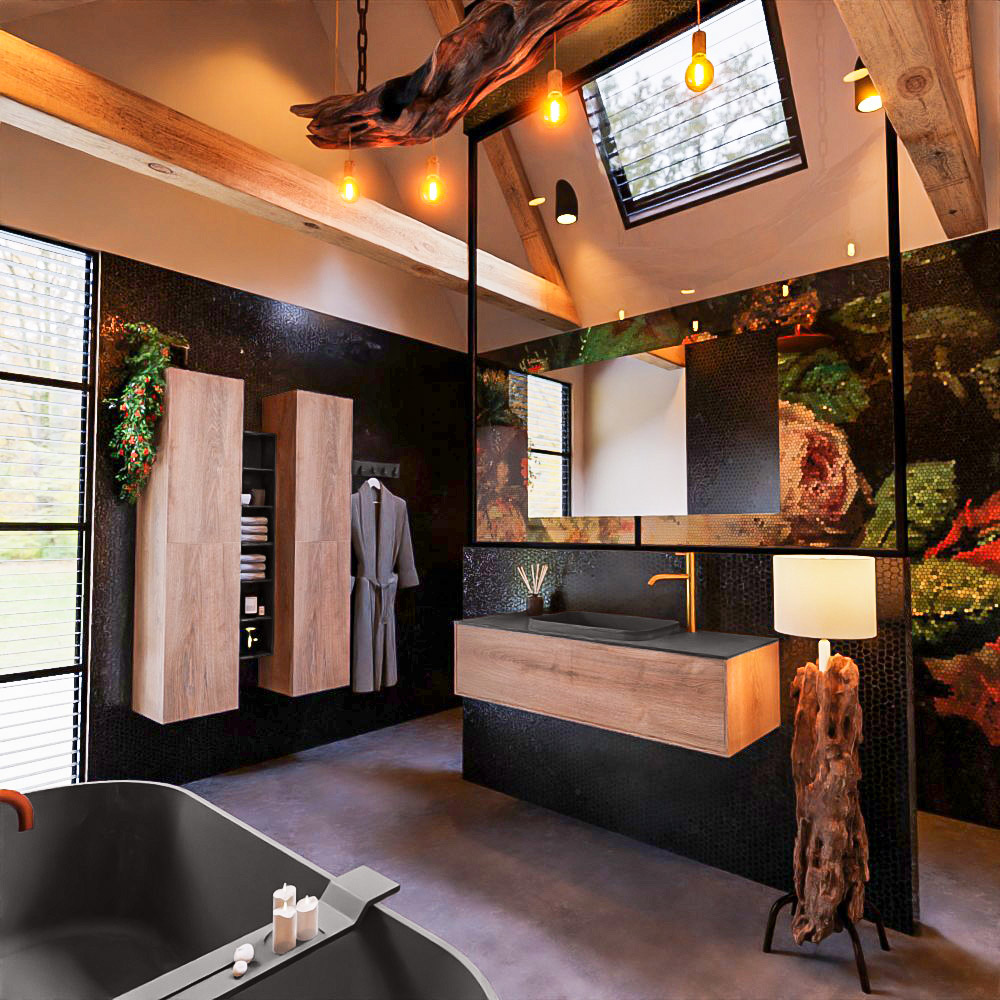 MONDIAZ ERIN 120cm mueble de baño color Washed Oak 1 cajón. Lavabo RIDGE Centro 1 orificio color Dark Grey. 2 MONDIAZ ERIN 120cm mueble de baño color Washed Oak 1 cajón. Lavabo RIDGE Centro 1 orificio color Dark Grey. - Imagen 2