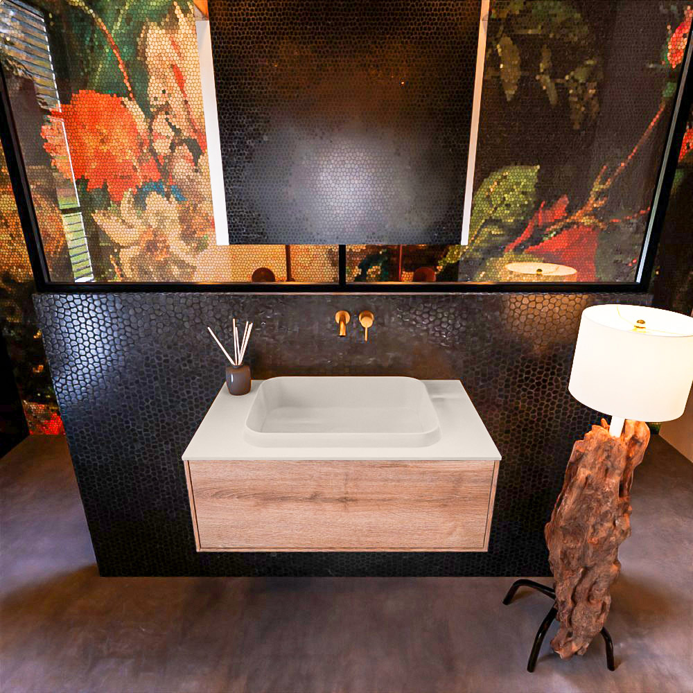 MONDIAZ ERIN 80cm mueble de baño color Washed Oak 1 cajón. Lavabo RIDGE Centro sin orificio color Linen. 3 MONDIAZ ERIN 80cm mueble de baño color Washed Oak 1 cajón. Lavabo RIDGE Centro sin orificio color Linen. - Imagen 3