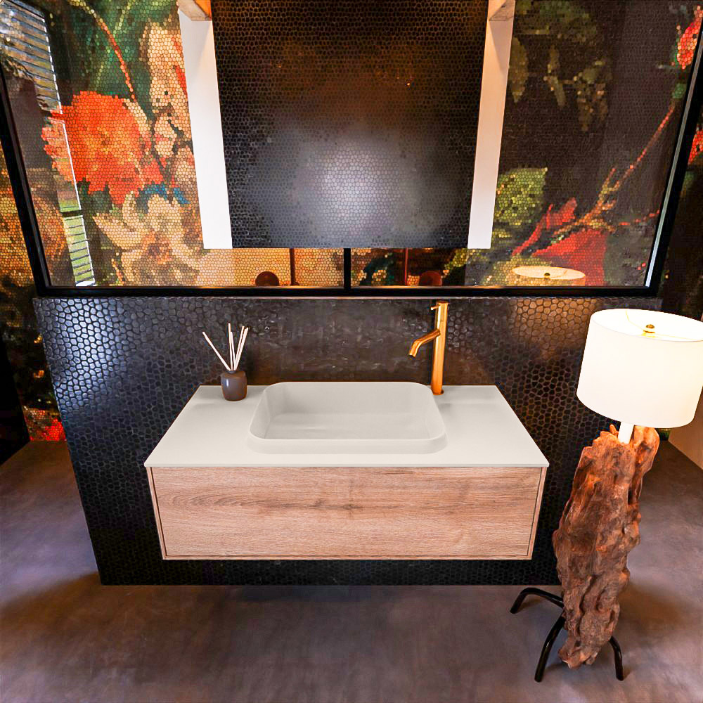MONDIAZ ERIN 100cm mueble de baño color Washed Oak 1 cajón. Lavabo RIDGE Centro 1 orificio color Linen. 3 MONDIAZ ERIN 100cm mueble de baño color Washed Oak 1 cajón. Lavabo RIDGE Centro 1 orificio color Linen. - Imagen 3
