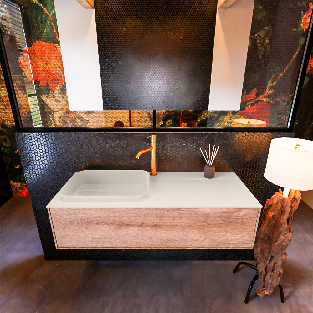 MONDIAZ ERIN 120cm mueble de baño color Washed Oak 1 cajón. Lavabo RIDGE Izquierda 1 orificio color Linen. 3 MONDIAZ ERIN 120cm mueble de baño color Washed Oak 1 cajón. Lavabo RIDGE Izquierda 1 orificio color Linen. - Imagen 3