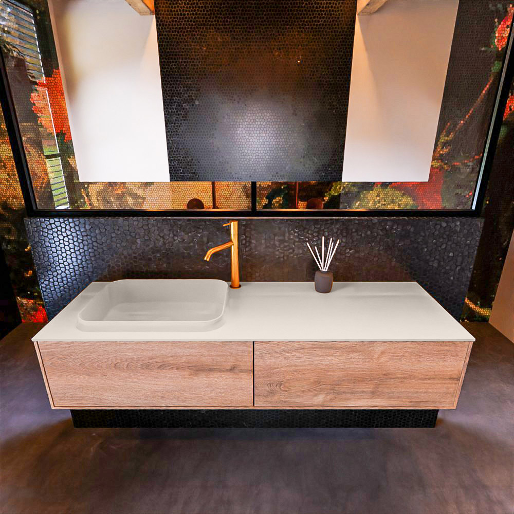 MONDIAZ ERIN 150cm mueble de baño color Washed Oak 2 cajones. Lavabo RIDGE Izquierda 1 orificio color Linen. 3 MONDIAZ ERIN 150cm mueble de baño color Washed Oak 2 cajones. Lavabo RIDGE Izquierda 1 orificio color Linen. - Imagen 3