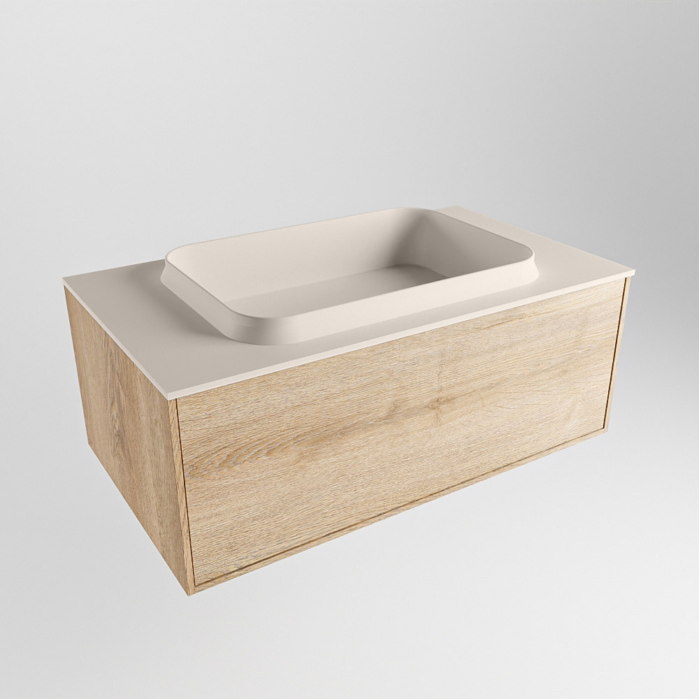 MONDIAZ ERIN 80cm mueble de baño color Washed Oak 1 cajón. Lavabo RIDGE Centro sin orificio color Linen. 4 MONDIAZ ERIN 80cm mueble de baño color Washed Oak 1 cajón. Lavabo RIDGE Centro sin orificio color Linen. - Imagen 4