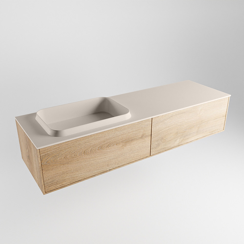 MONDIAZ ERIN 150cm mueble de baño color Washed Oak 2 cajones. Lavabo RIDGE Izquierda 1 orificio color Linen. 4 MONDIAZ ERIN 150cm mueble de baño color Washed Oak 2 cajones. Lavabo RIDGE Izquierda 1 orificio color Linen. - Imagen 4