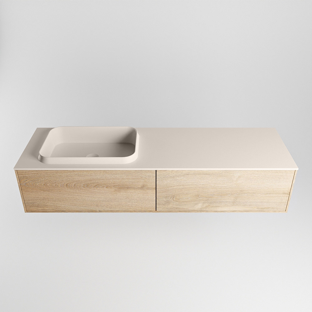 MONDIAZ ERIN 150cm mueble de baño color Washed Oak 2 cajones. Lavabo RIDGE Izquierda 1 orificio color Linen. 5 MONDIAZ ERIN 150cm mueble de baño color Washed Oak 2 cajones. Lavabo RIDGE Izquierda 1 orificio color Linen. - Imagen 5