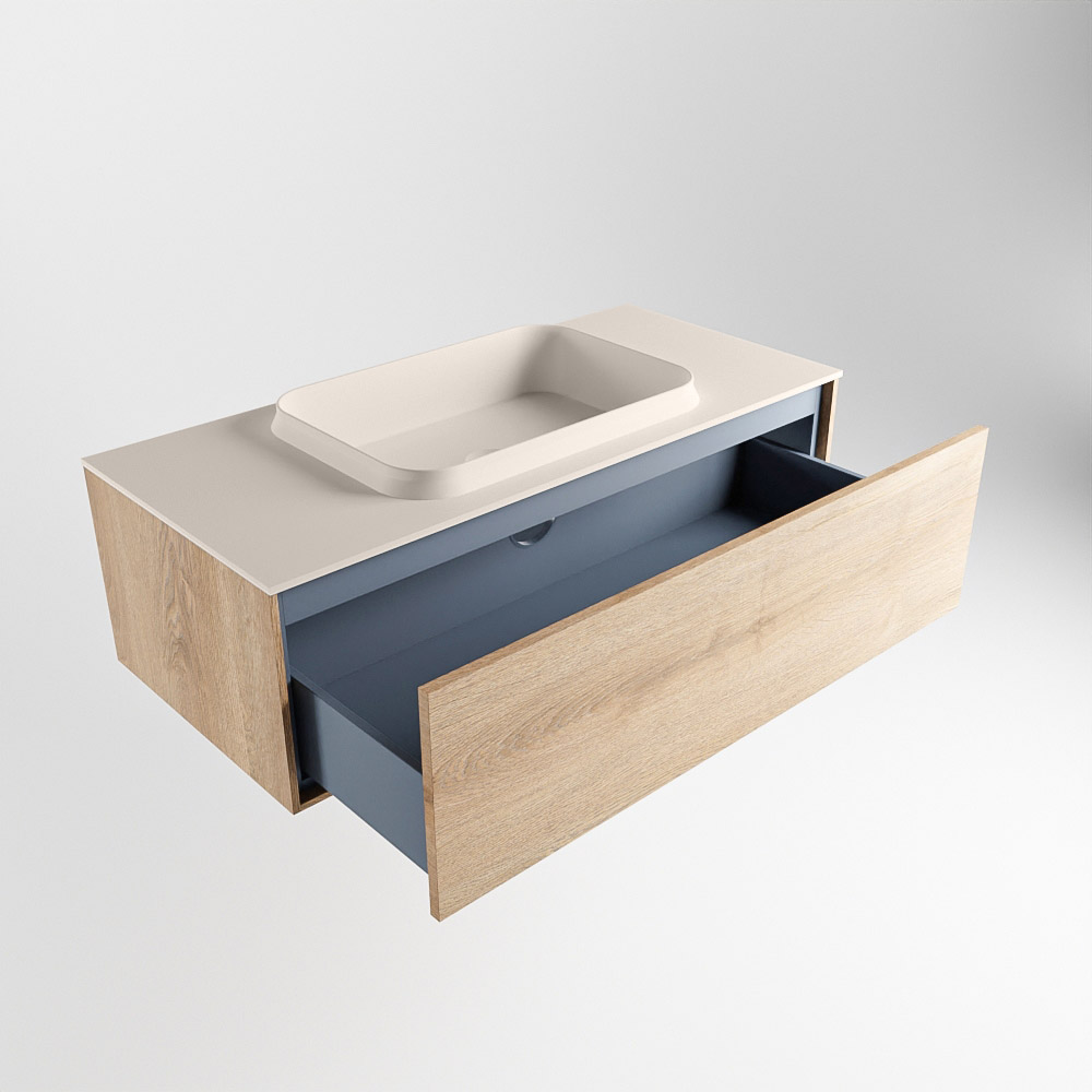 MONDIAZ ERIN 100cm mueble de baño color Washed Oak 1 cajón. Lavabo RIDGE Centro 1 orificio color Linen. 6 MONDIAZ ERIN 100cm mueble de baño color Washed Oak 1 cajón. Lavabo RIDGE Centro 1 orificio color Linen. - Imagen 6