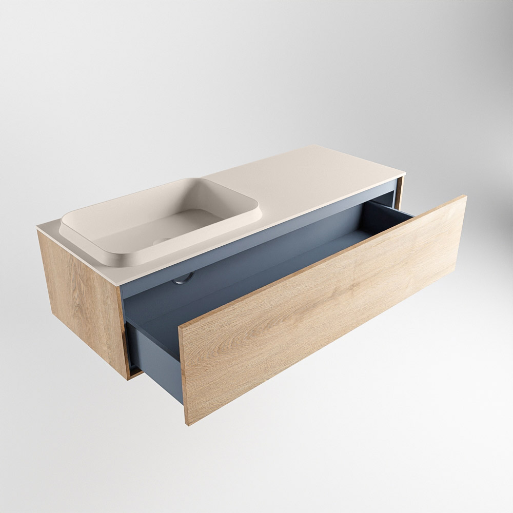 MONDIAZ ERIN 120cm mueble de baño color Washed Oak 1 cajón. Lavabo RIDGE Izquierda 1 orificio color Linen. 6 MONDIAZ ERIN 120cm mueble de baño color Washed Oak 1 cajón. Lavabo RIDGE Izquierda 1 orificio color Linen. - Imagen 6