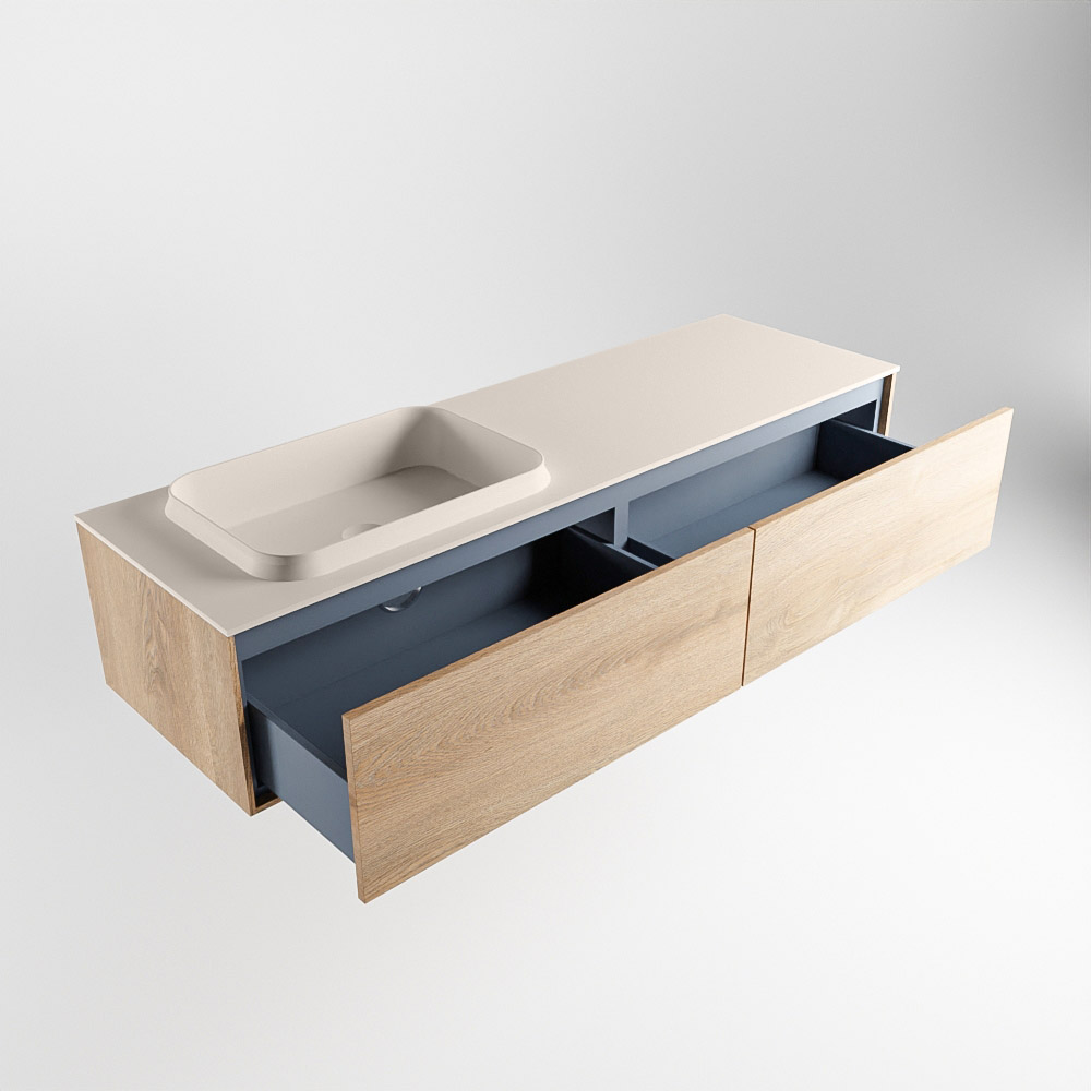 MONDIAZ ERIN 150cm mueble de baño color Washed Oak 2 cajones. Lavabo RIDGE Izquierda 1 orificio color Linen. 6 MONDIAZ ERIN 150cm mueble de baño color Washed Oak 2 cajones. Lavabo RIDGE Izquierda 1 orificio color Linen. - Imagen 6