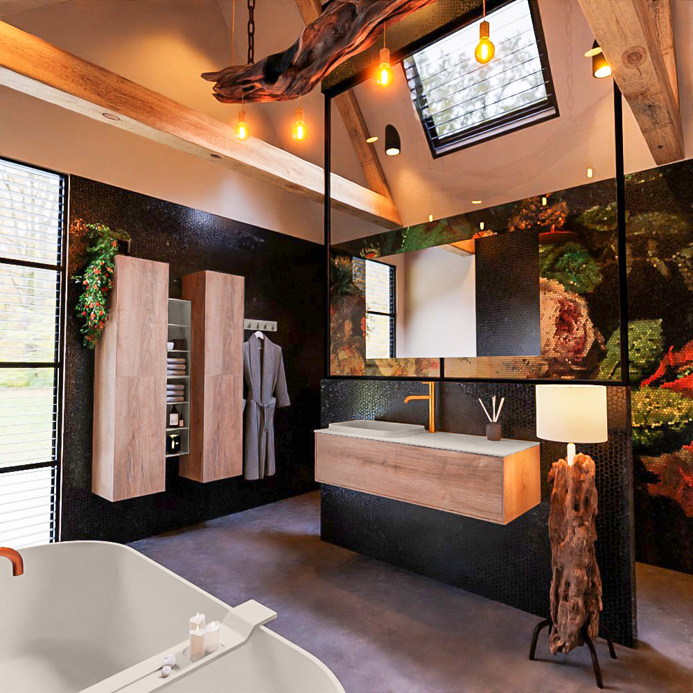 MONDIAZ ERIN 120cm mueble de baño color Washed Oak 1 cajón. Lavabo RIDGE Izquierda 1 orificio color Linen. 2 MONDIAZ ERIN 120cm mueble de baño color Washed Oak 1 cajón. Lavabo RIDGE Izquierda 1 orificio color Linen. - Imagen 2