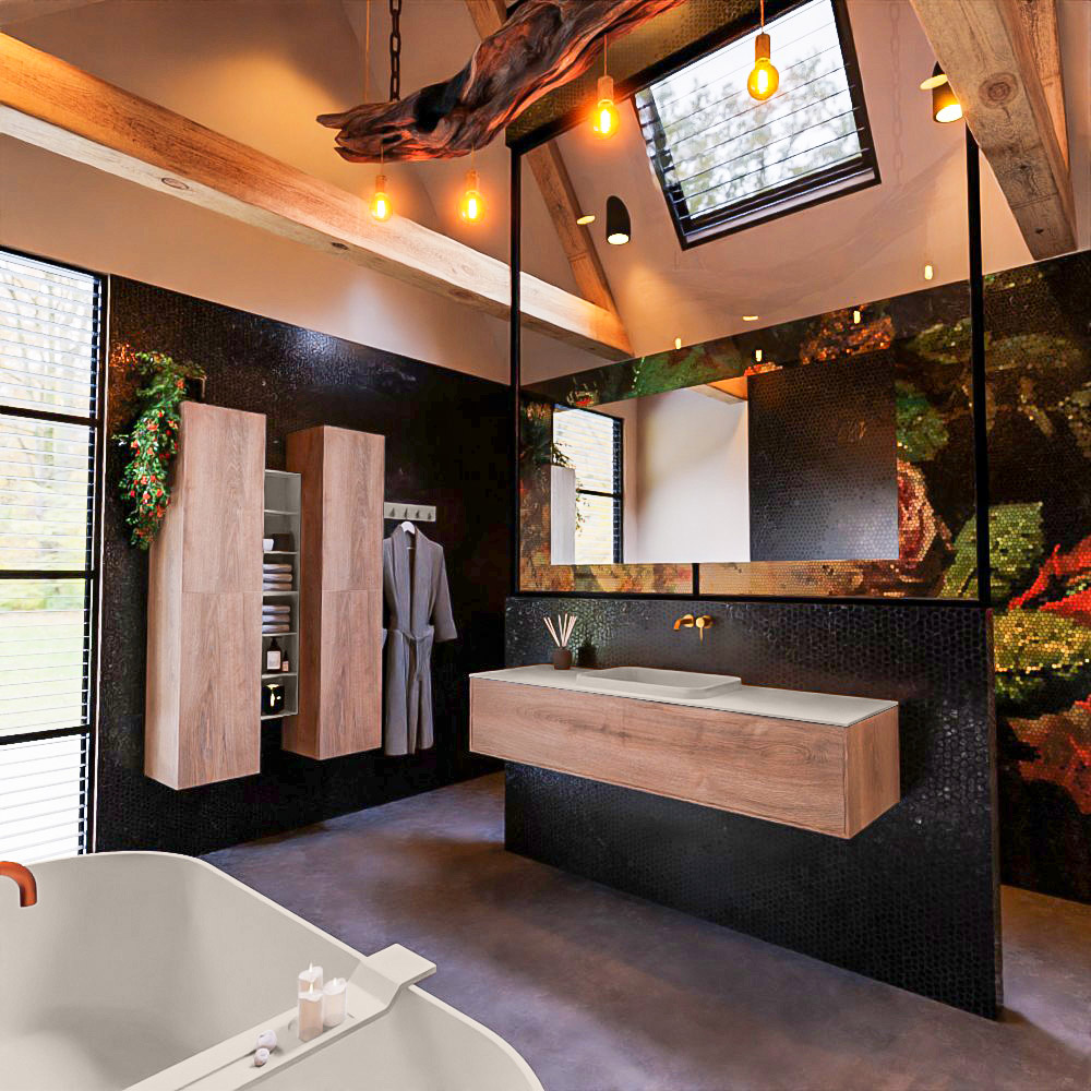 MONDIAZ ERIN 150cm mueble de baño color Washed Oak 1 cajón. Lavabo RIDGE Centro sin orificio color Linen. 2 MONDIAZ ERIN 150cm mueble de baño color Washed Oak 1 cajón. Lavabo RIDGE Centro sin orificio color Linen. - Imagen 2