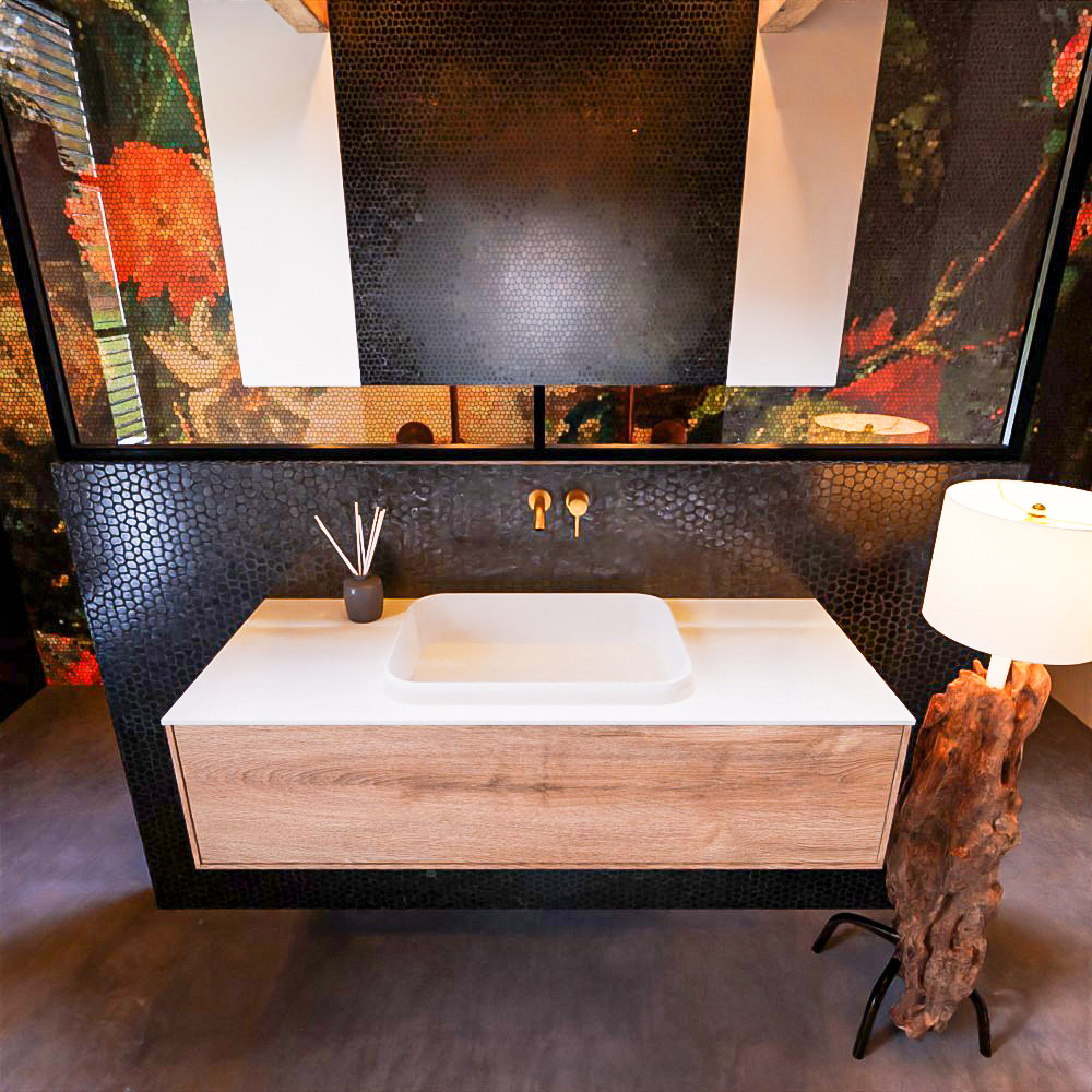 MONDIAZ ERIN 120cm mueble de baño color Washed Oak 1 cajón. Lavabo RIDGE Centro sin orificio color Talc. 3 MONDIAZ ERIN 120cm mueble de baño color Washed Oak 1 cajón. Lavabo RIDGE Centro sin orificio color Talc. - Imagen 3